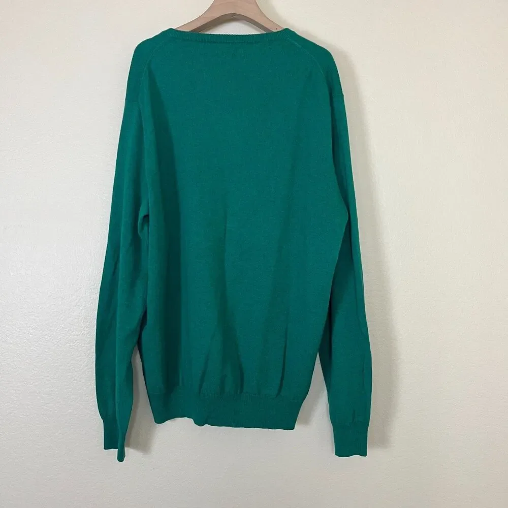 J.Crew Men Size L Cotton Cashmere Kelly Green V-Neck Sweatshirt Casual Minimal